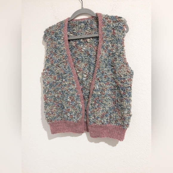 Colorful Pastel Fuzzy Knit Sweater Vest Layering Cottagecore Grandma Granny - Picture 3 of 7